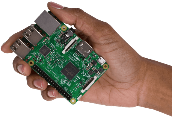 The Raspberry Pi motherboard, shown to sacle.